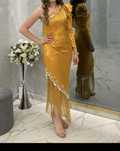 Rochie aurie S cu franjuri si margele