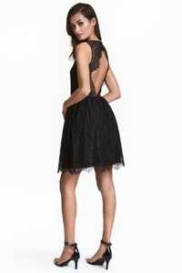 Черна дантелена рокля с гол гръб H&M XS