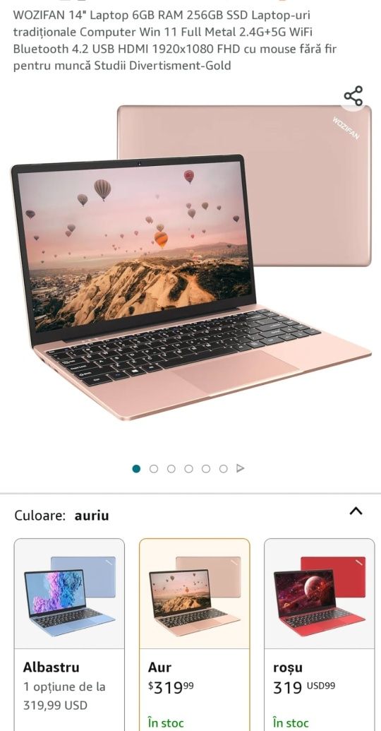 Laptop 14" 6GB RAM 256GB ROM Win 11 Full Metal Dual Core, gold