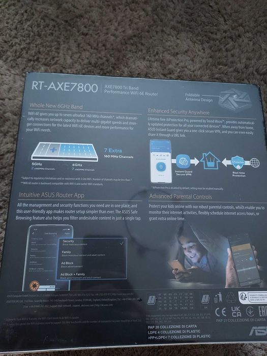 Router gaming wireless Asus RT-Axe7800 7800 mbps tri band wifi 6E Nou