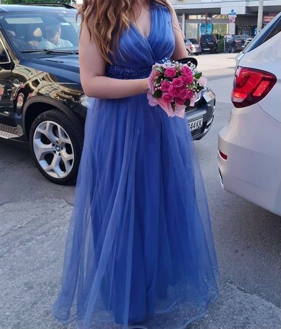 Бална рокля, размер 44, дънково синьо