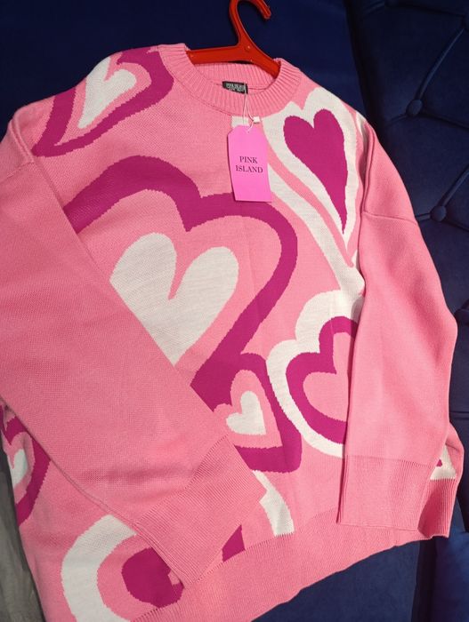 Яркий теплый свитер в розовом цвете, большемер