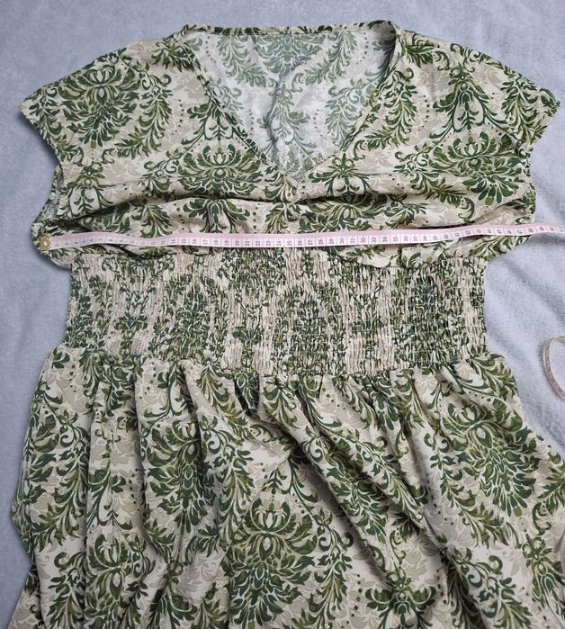 Rochie de vara, lunga, verde cu model etnic, XL-42