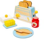 Bigjigs Toys Дървен комплект за закуска, кухненски аксесоари за игра
