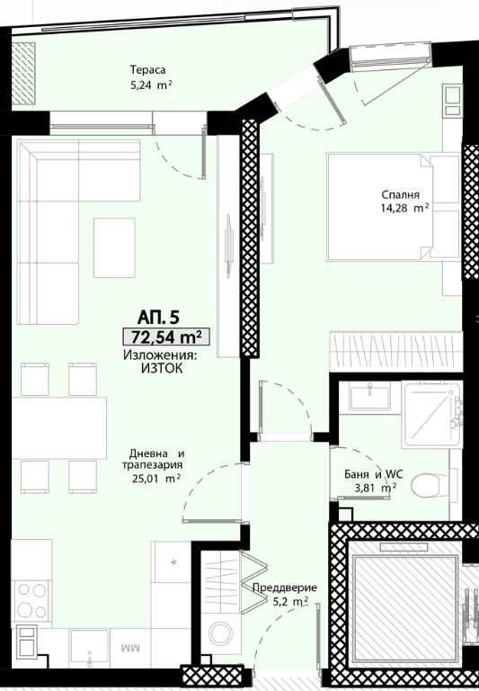 Продава се Двустаен апартамент в Пловдив, Христо Смирненски - 72 кв.м за 1209 €/кв.м - Снимка #1