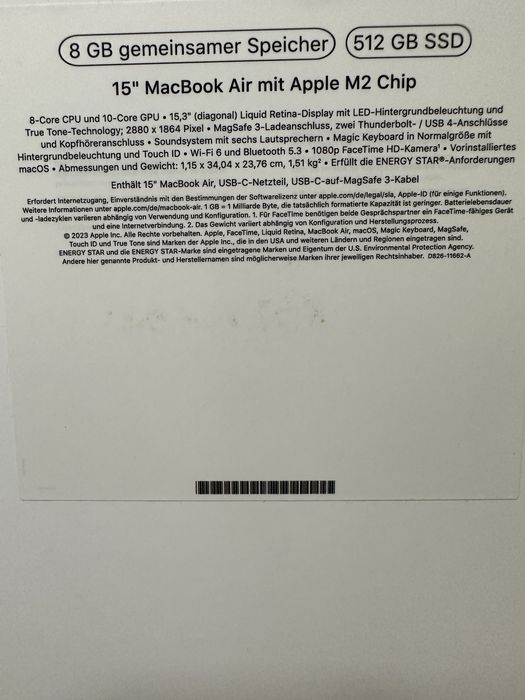 MackBook Air 15 M2 512 GB, 8 GB, SIGILAT