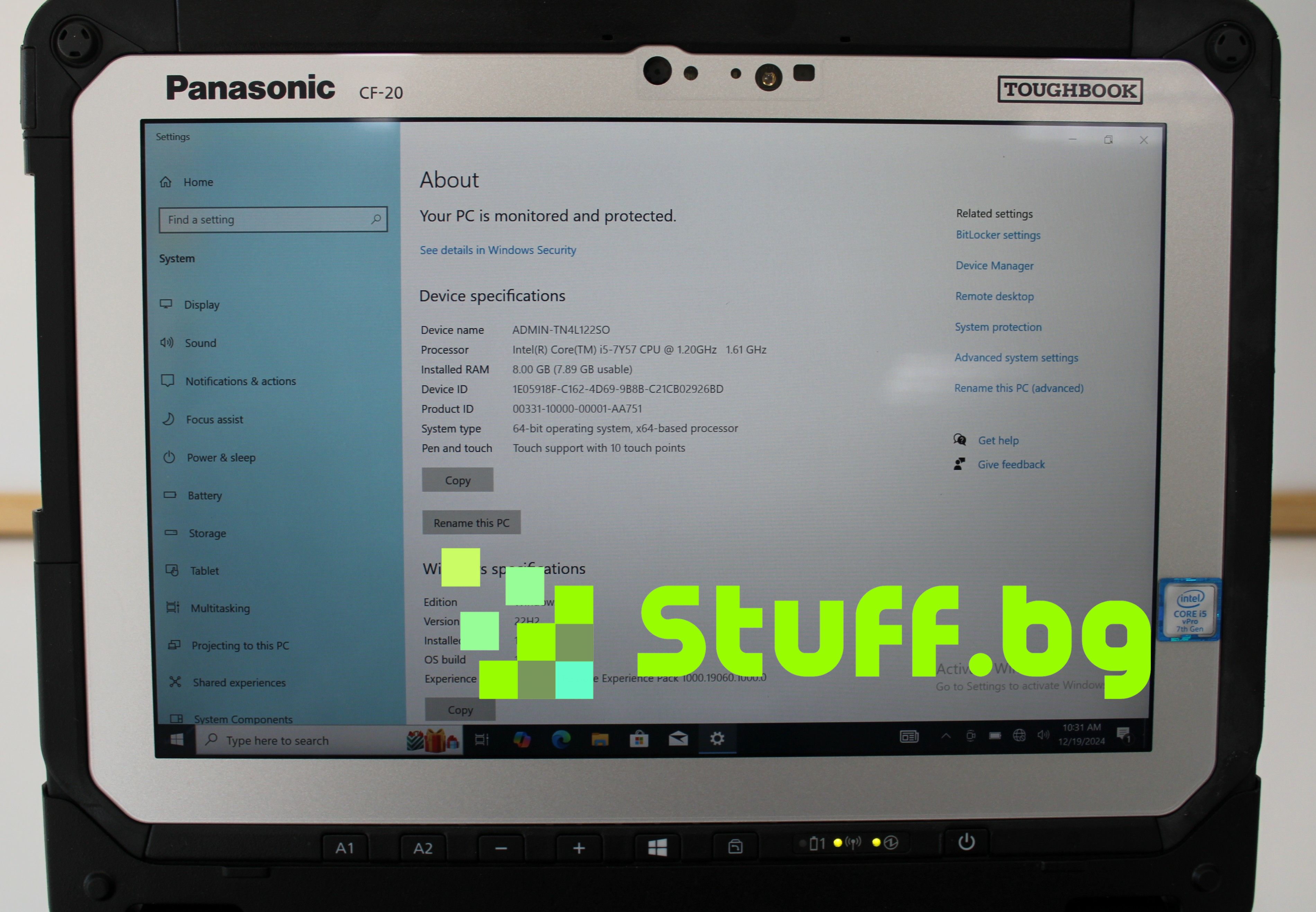 Panasonic Toughbook CF-20 Intel Core i5-7Y57 10.1" FHD Touch/8GB/256GB