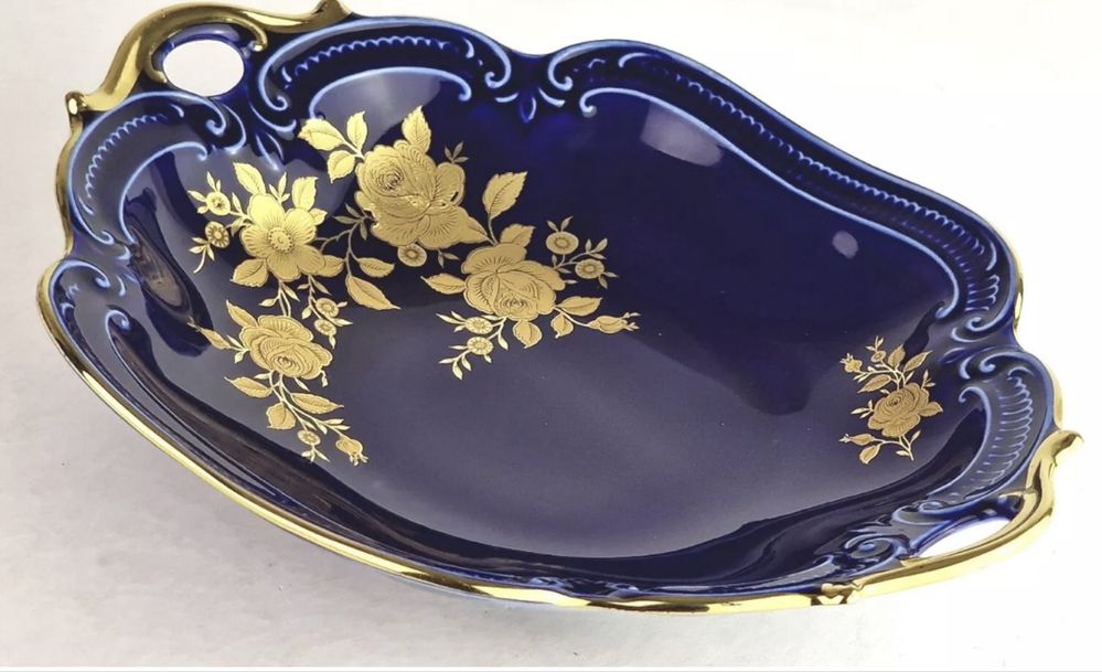 Винтидж порцеланова чиния Wunsiedel Bavaria – Echt Kobalt, 24K Gold