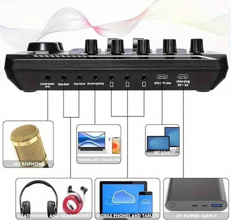 F998 Audio Mixer USB Placa sunet Bluetooth Livestream Tiktok