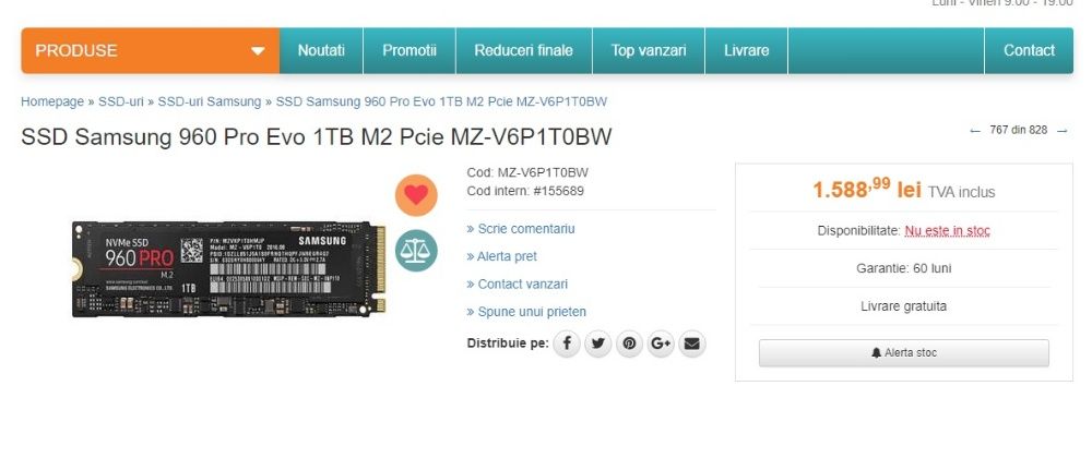 SSD Samsung 960 Pro 1TB .M2 .Pcie. nvme –peste 970 evo