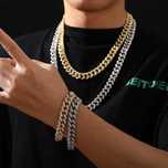 Set Cuban Link Chain Iced Out Diamante CZ Premium