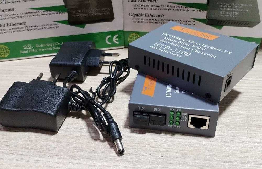 Медиа конвертер гигабитный оптический, 3 км, SC 10/100/1000 км.