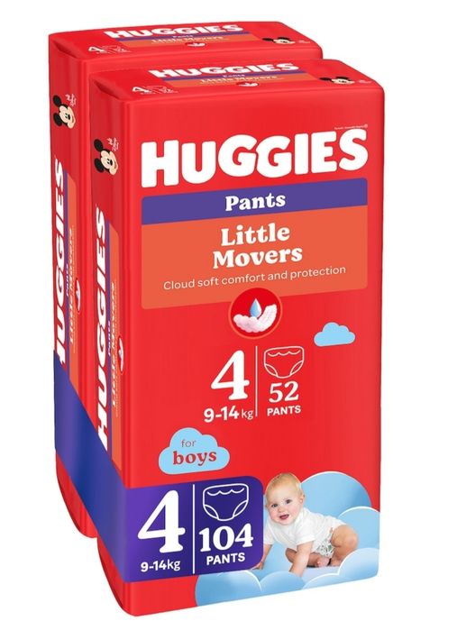 Pachet 104 Scutece Huggies Pants marimea 4 (9-14kg) pt. băieții