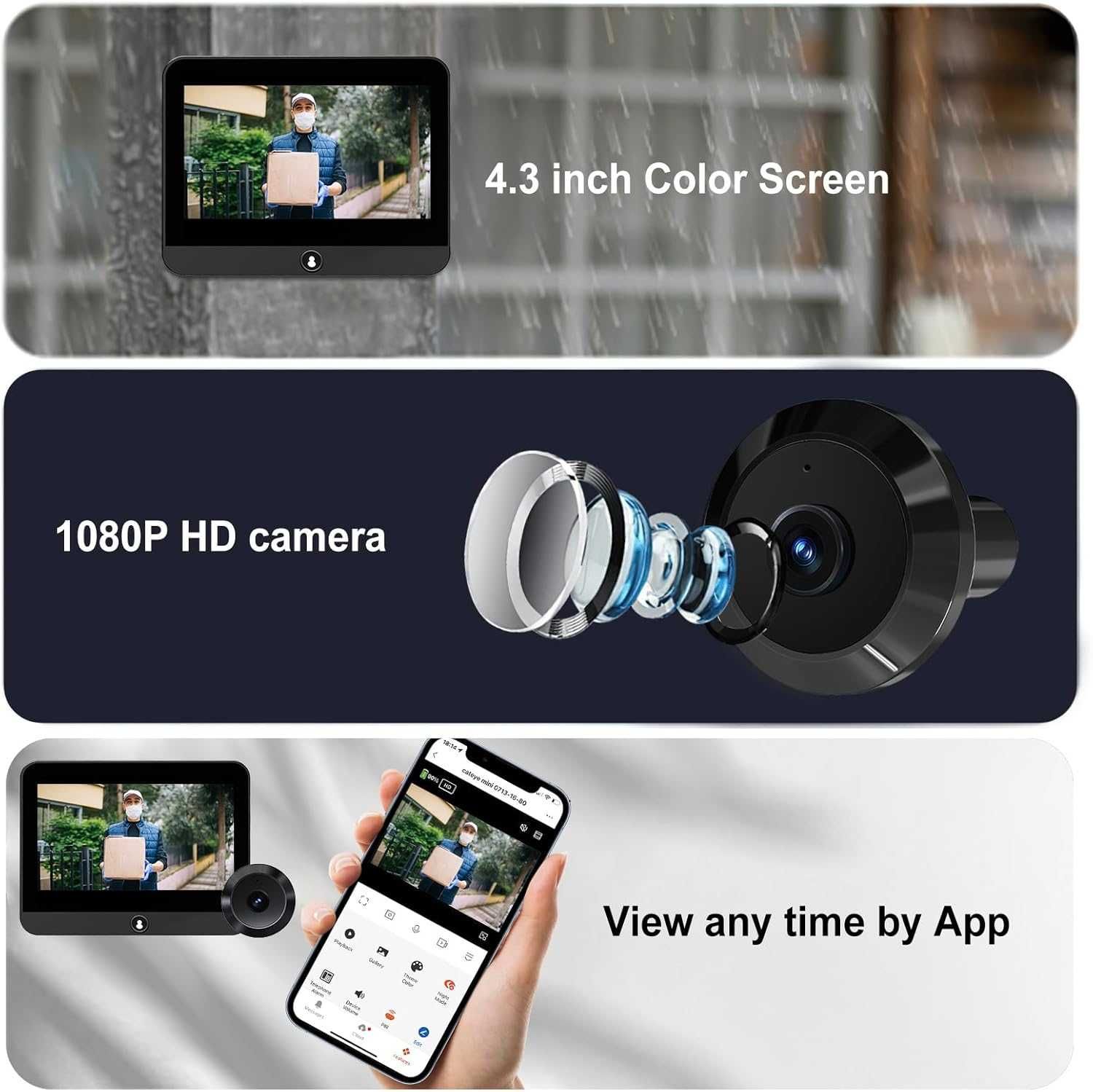 Vizor Electronic Wi-Fi, PD13B, Monitor 4.3 Inch LCD, Full HD,Tuya