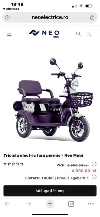 Triciclu electric fara permis - Neo Mobi, nou cu acte de proveniență