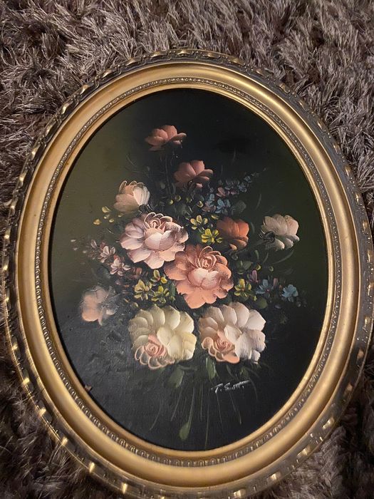 Tablou floral pictat în ulei pe pânză