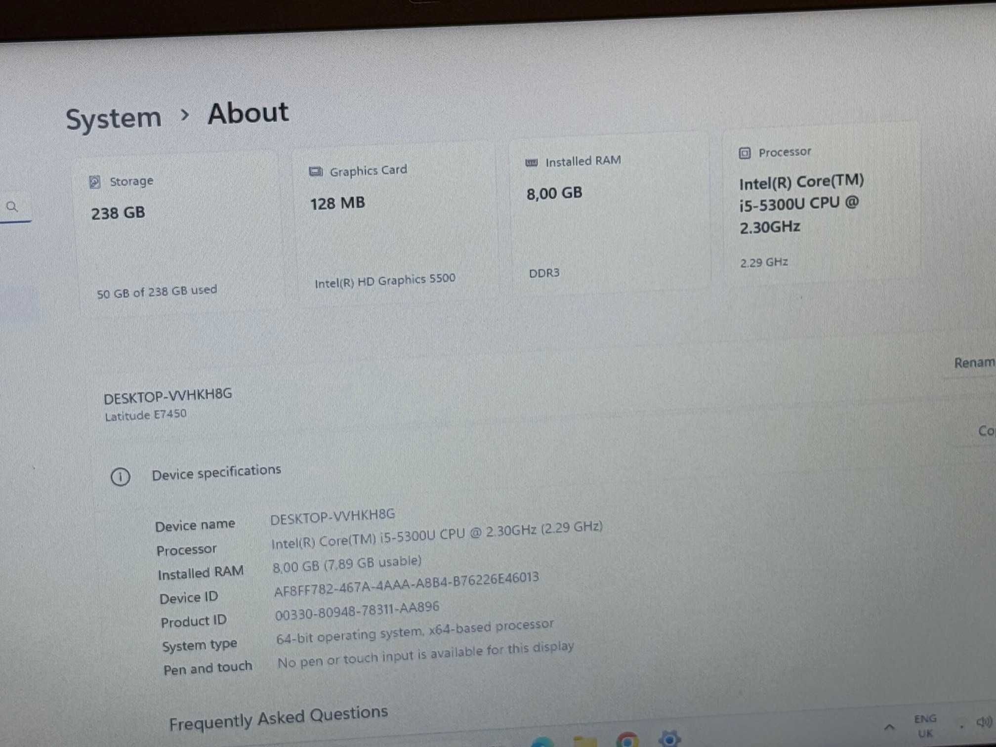 Dell Latitude E7450 i5 5gen/8ram/256 SSD Samsung отличен