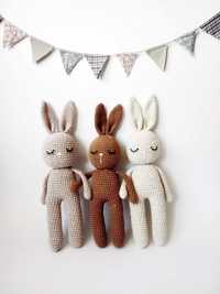 Зайчета ръчна изработка, плетена играчка за бебе, неутрален цвят