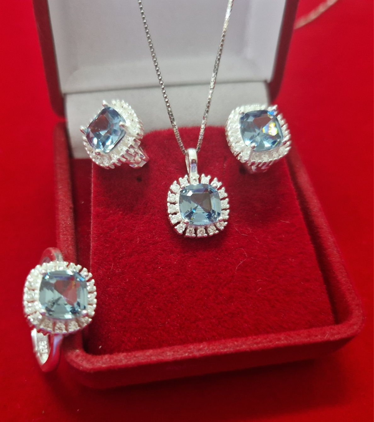 ARG4, set argint 925, nou/marcat, 3 piese, aquamarine