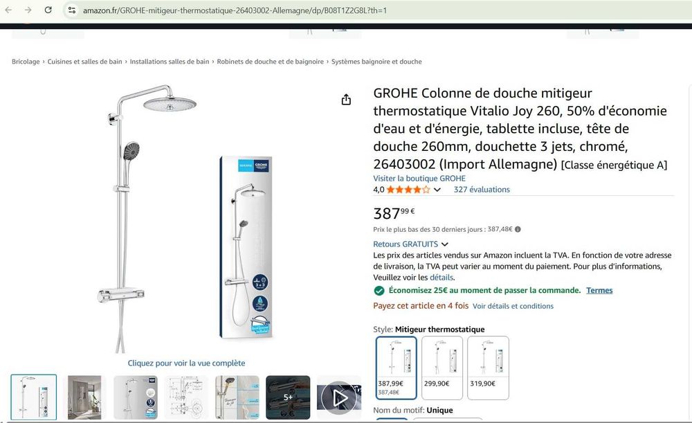 Coloană de duș termostatică GROHE Vitalio Joy 260