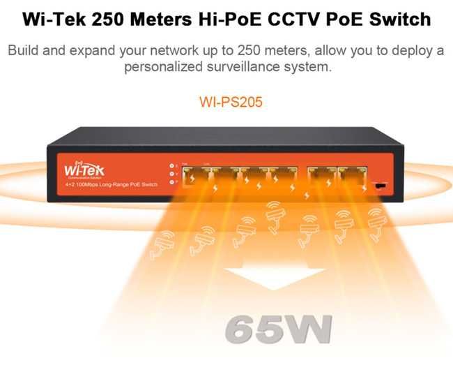 Суич WI-PS205H - UTP3-SW04-TP60- захранване за IP Камери