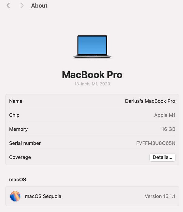 MacBook Pro 13' M1 2020 16 GB RAM