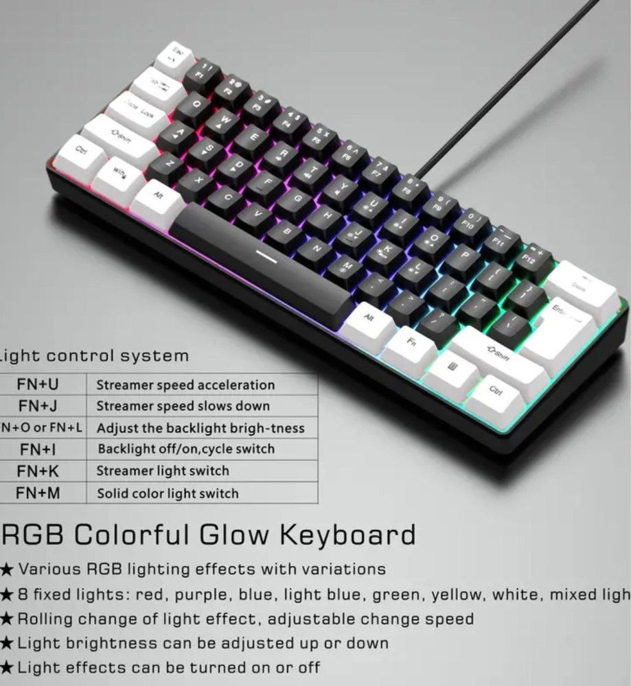 RGB клавиатура с подсветкой идеально вибор для игр и работы