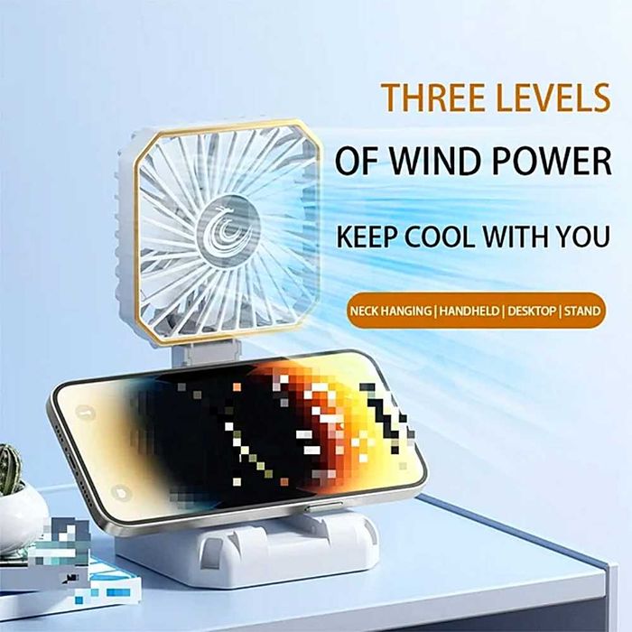 Ventilator Portabil Acumulator Incarcare USB Suport de Telefon Alb