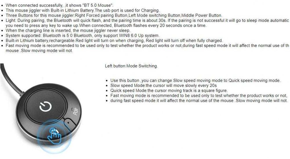 Game Moji AirDrive BLUETOOTH Mouse Jiggler ВграденаБатерия Mouse Mover