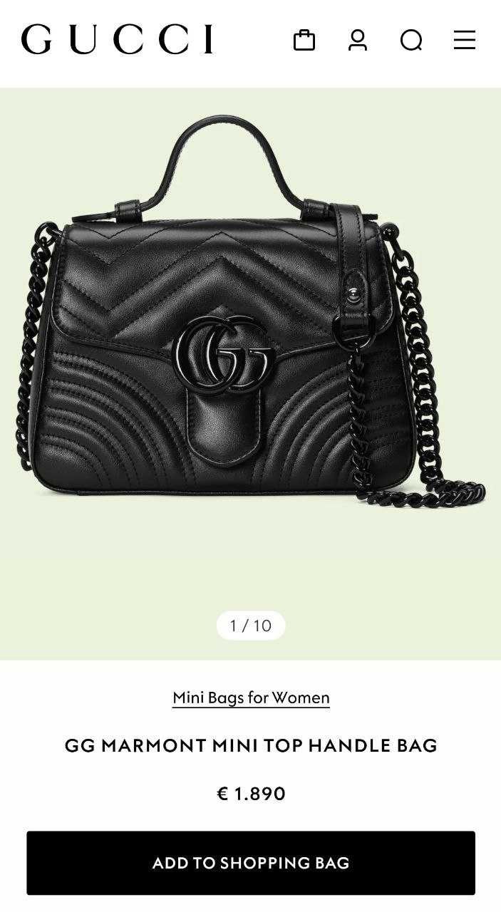 Дамска Чанта Gucci MARMONT Mini TOP HANDLE BAG 100% Leather