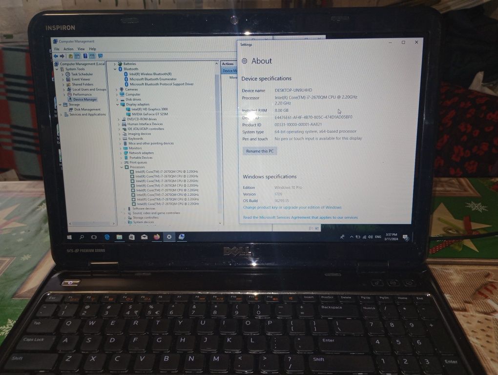 Laptop Dell, Intel i7 Octacore, 8 GB ram, NVIDIA, buetooth