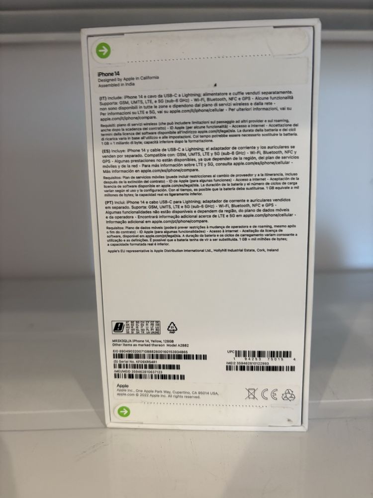 Apple iPhone 14, 128GB, 5G, Yellow, sigilat