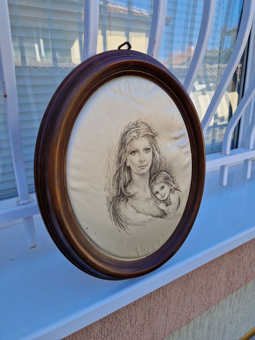 Прекрасна антикварна авторска картина върху коприна- Тарантино