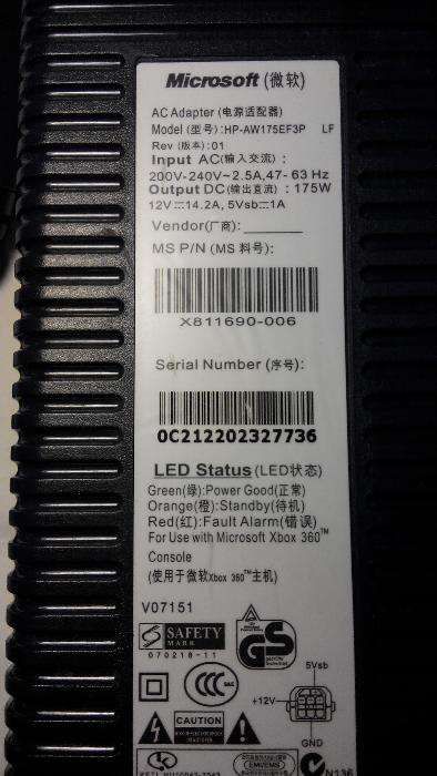 Alimentator Xbox 360 203 W DPSN 186CB-1A, MICROSOFT 12 V-16,5A