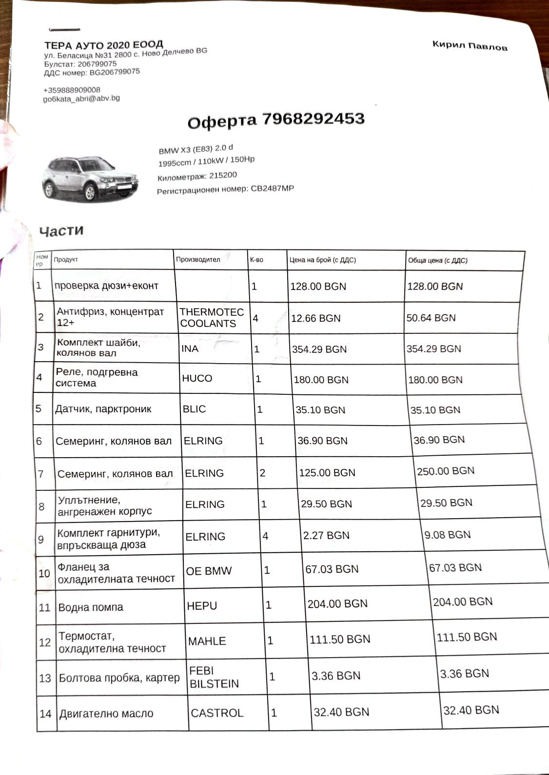 BMW X3 2.0d XDrive Обслужена