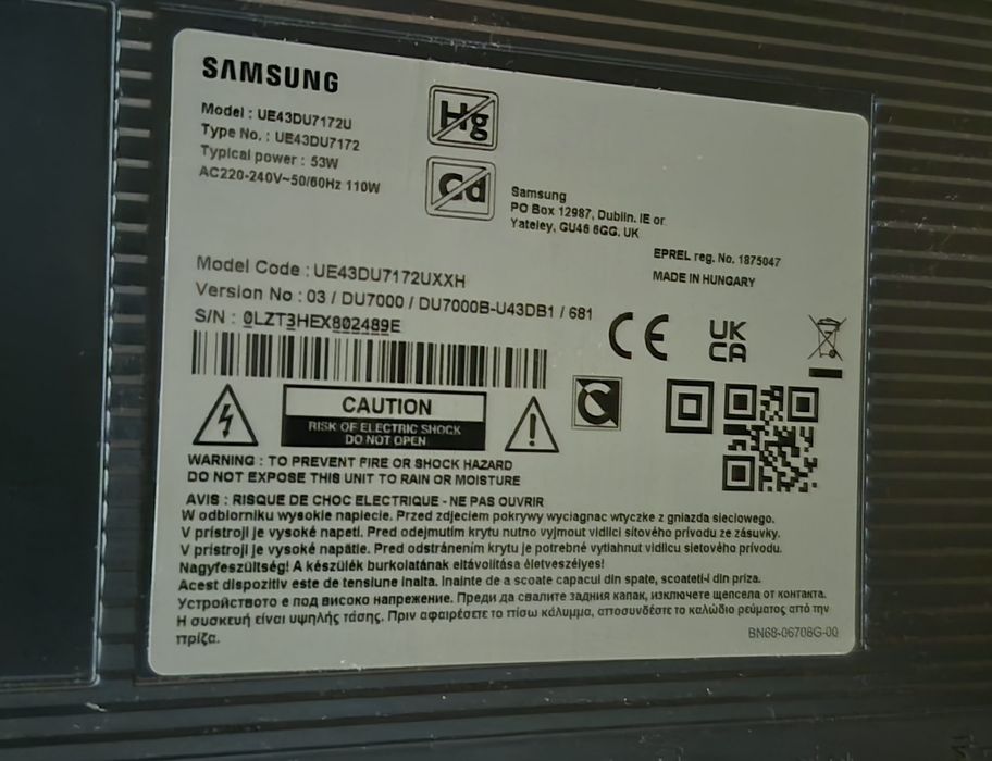 LED TV Samsung 43DU7172, 108 cm, Smart, 4K