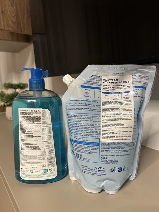 Set Bioderma Atoderm gel de dus 1L + rezerva 1L