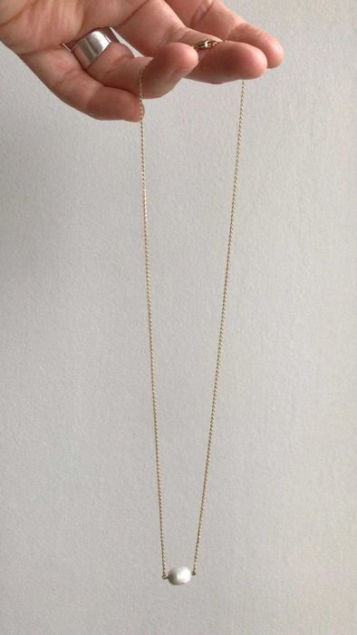 Set cercei si lantisor din aur galben 14k cu perle de apa dulce