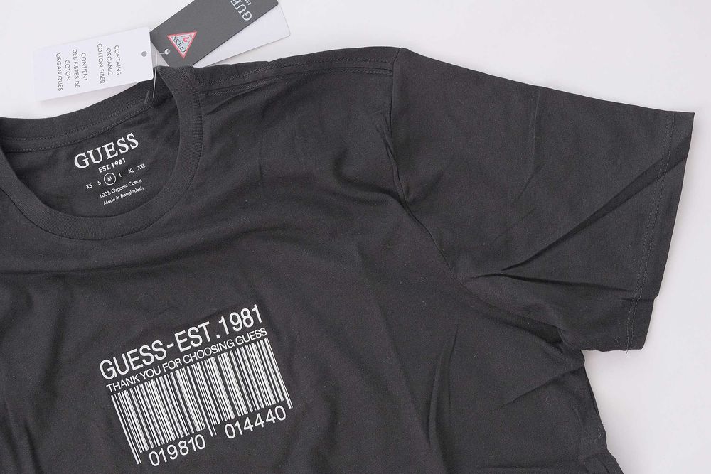 ПРОМО GUESS S,М и XXL размери-Оригинална черна тениска с баркод