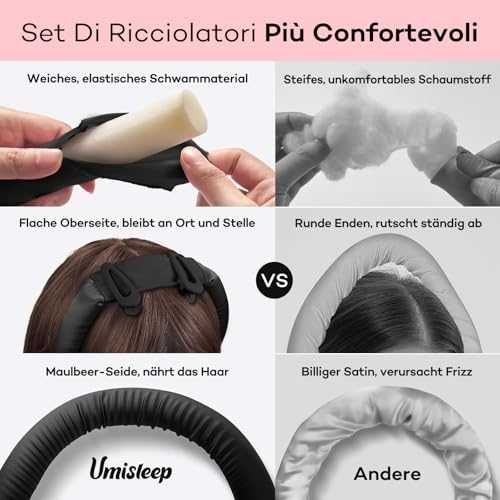 Нов Копринен безтоплинен ролер за къдрици коса Umisleep 99 см черен