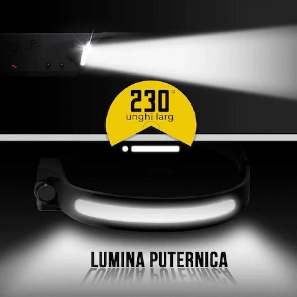 lanterna frontala de cap banda led cob+xpe senzor miscare ,acumulator