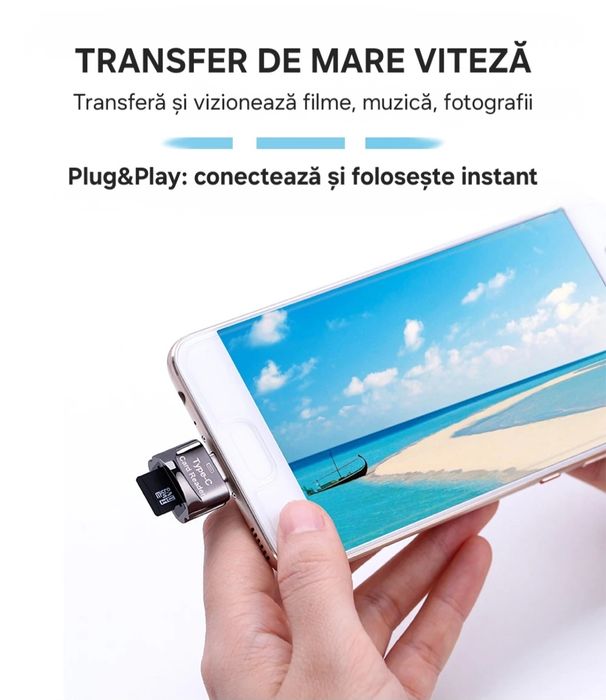 Cititor carduri SD cu breloc USB 3.0.Mufă UsbC. Compatibil Android/IOS