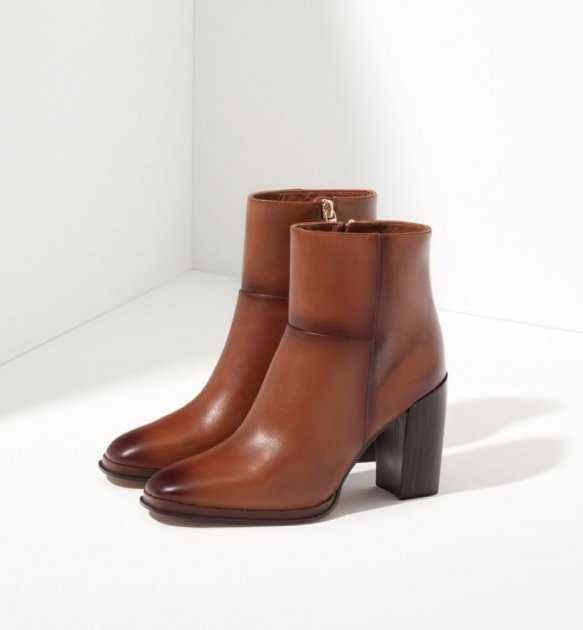 Botine Massimo Dutti, piele naturala, maro, toc bloc, mar.40