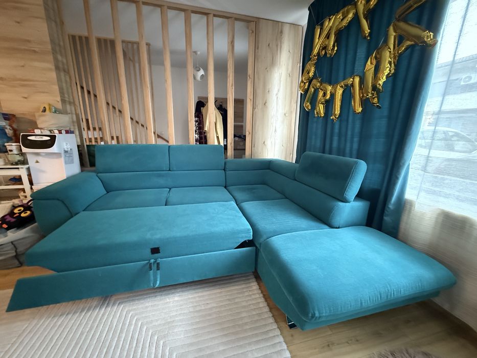 Coltar canapea cu extensie si lada depozitare