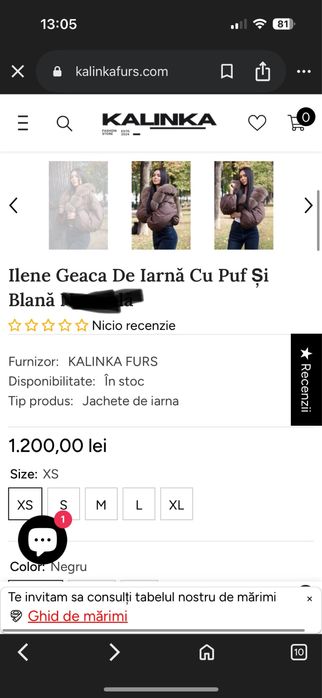 Geaca cu blana naturala de vulpe si puf de gasca