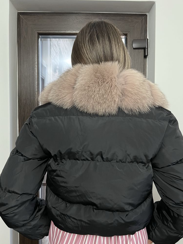Geaca fas cu guler detasabil din blana naturala vulpe