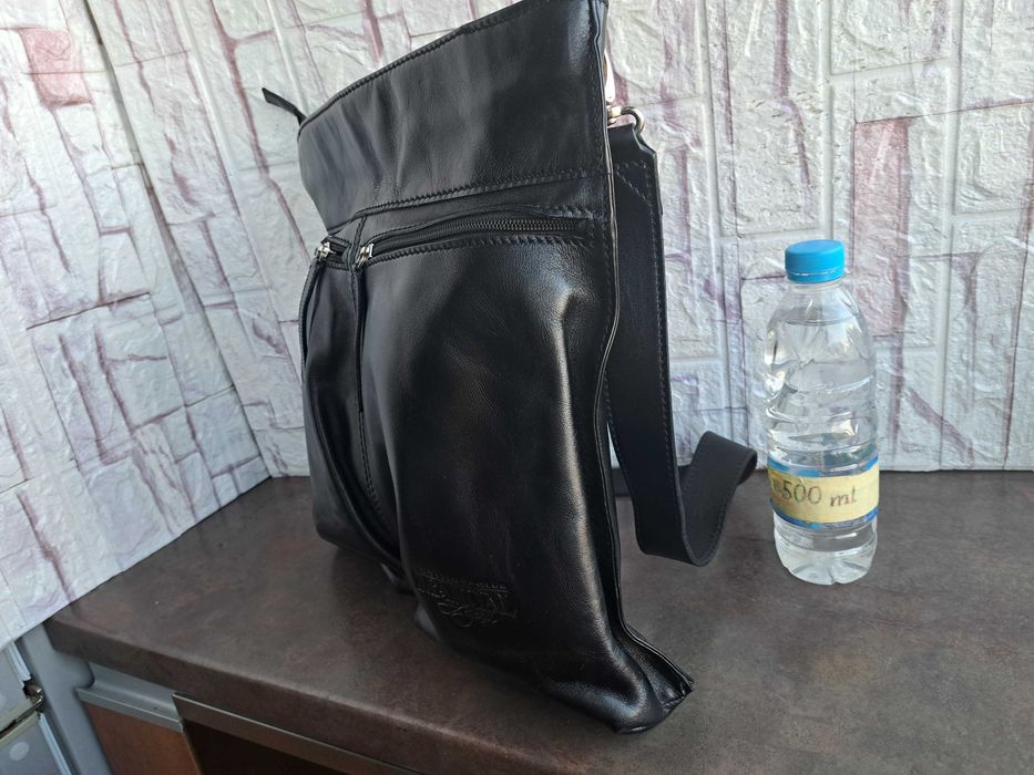 дамска чанта,черна кожена италианска чанта-естествена кожа,