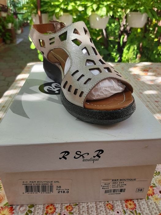 Sandale argintii platforma piele naturala 38 R&R Boutique, NOI