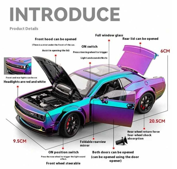 Модел на спортна кола Hellcat, отлят с реалистичен звук и светлина.