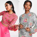 Прекрасни блузи Асос Asos с пайети, маниста и камъни -розова,сребърна